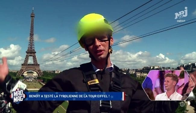 Benoit Dubois s'écrase les cacahuètes ... en tyrolienne !