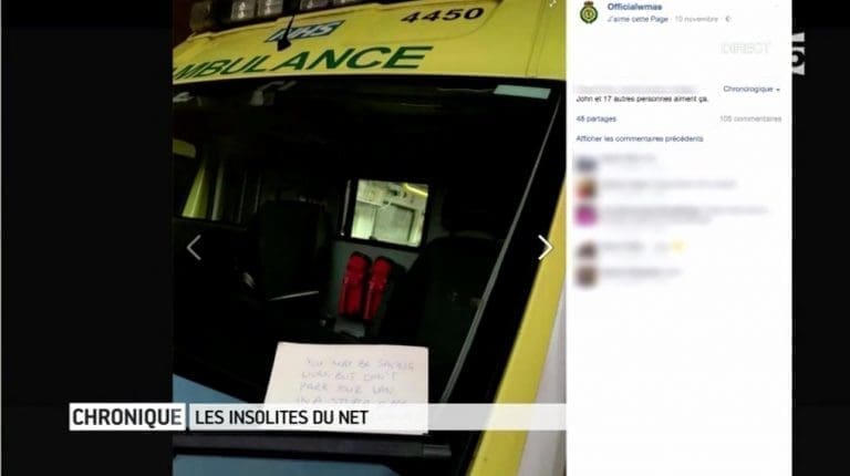 Un message surréaliste, laissé à des ambulanciers !