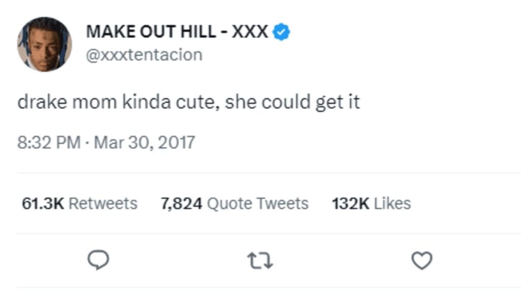 Tweet De Xxxtentacion Où Il Manque De Respects À La Mère De Drake, 30 Mars 2017