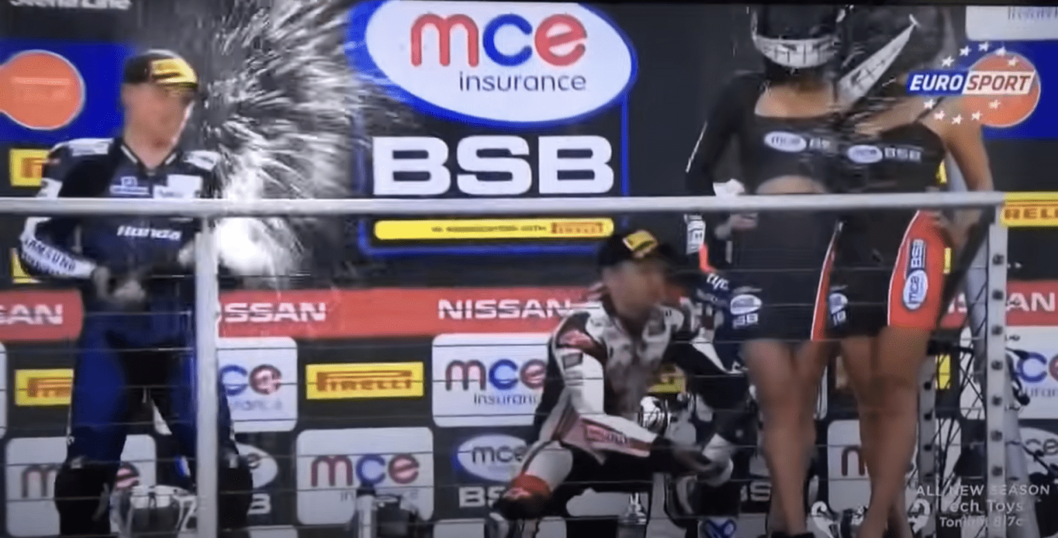 Shane Byrne champagne incident moto