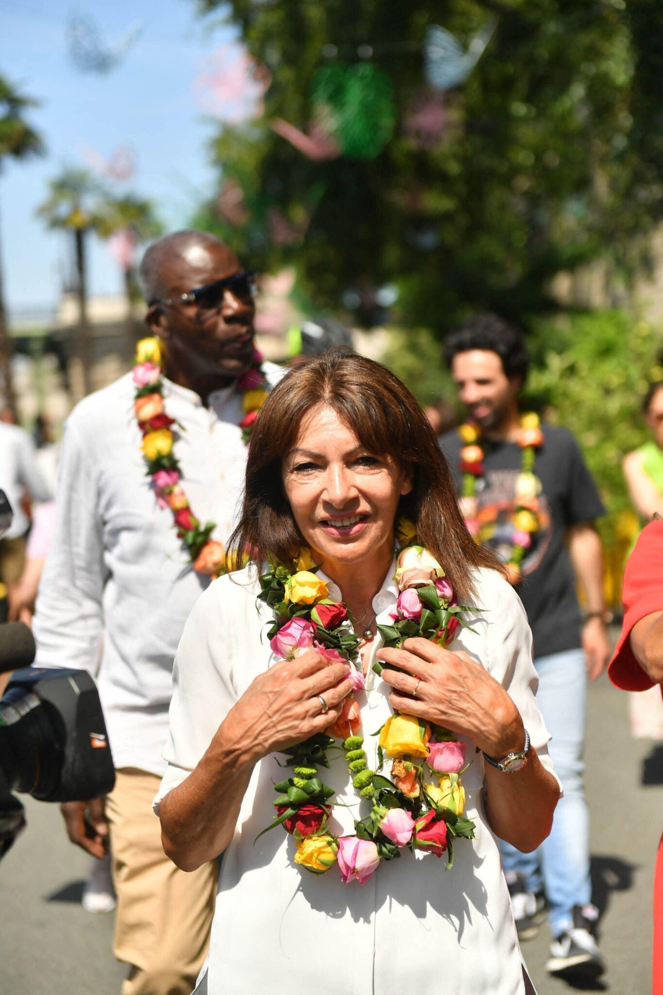 Paris, France. 08th July, 2023. Mayor of Paris Anne Hidalgo accompanied by Sarah Teriitaumihau, delegate of French Polynesia in Paris, Carine Rolland deputy Mayor of Paris in charge of Culture, and actor Jacques Martial, opens the the 2023 edition of Pari