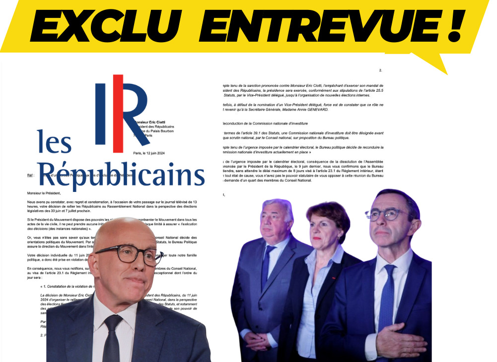EXCLU ENTREVUE – Découvrez le courrier d’exclusion d’Éric Ciotti des Républicains