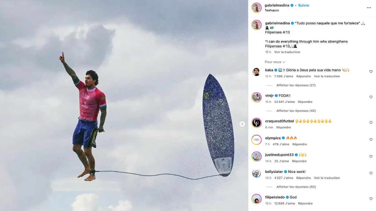 Nouvelle photo iconique pendant ces Jeux olympiques de Paris 2024 : Gabriel Medina en lévitation