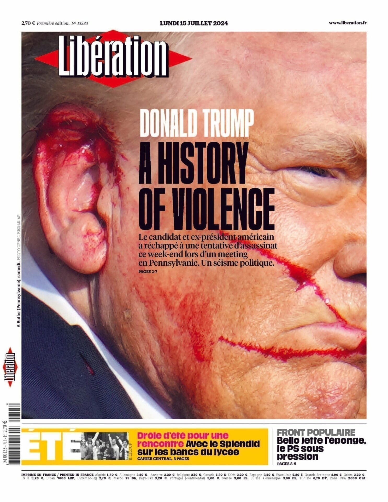 « Trump, A History of Violence » : la Une de Libération après la tentative d’assassinat de Donald Trump soulève une vague d'indignation sur X