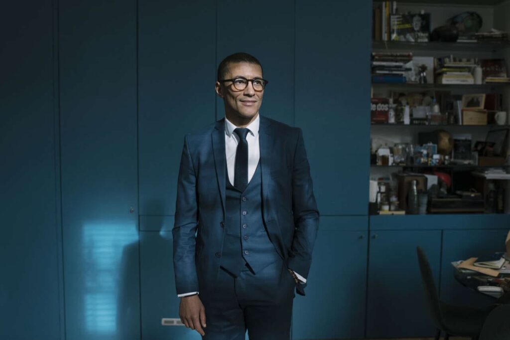 Karim Bouamrane, mayor of the Paris suburb of Saint-Ouen, where the athlete’s village for this summer’s Olympics Games is located, in his office on Feb. 15, 2024. (Dmitry Kostyukov/The New York Times)