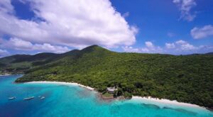 aerial view of Honeymoon Bay and Salomon Bay, St.John, US Virgin Islands