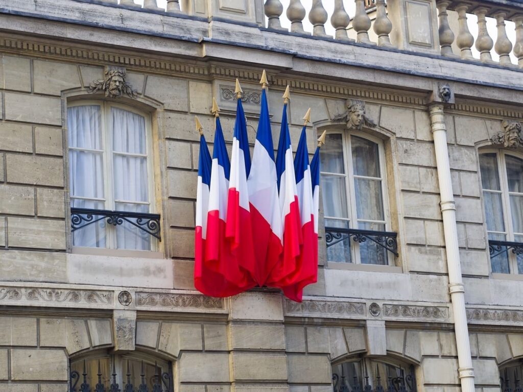 French flags at the Elysee palace residence of the French presid