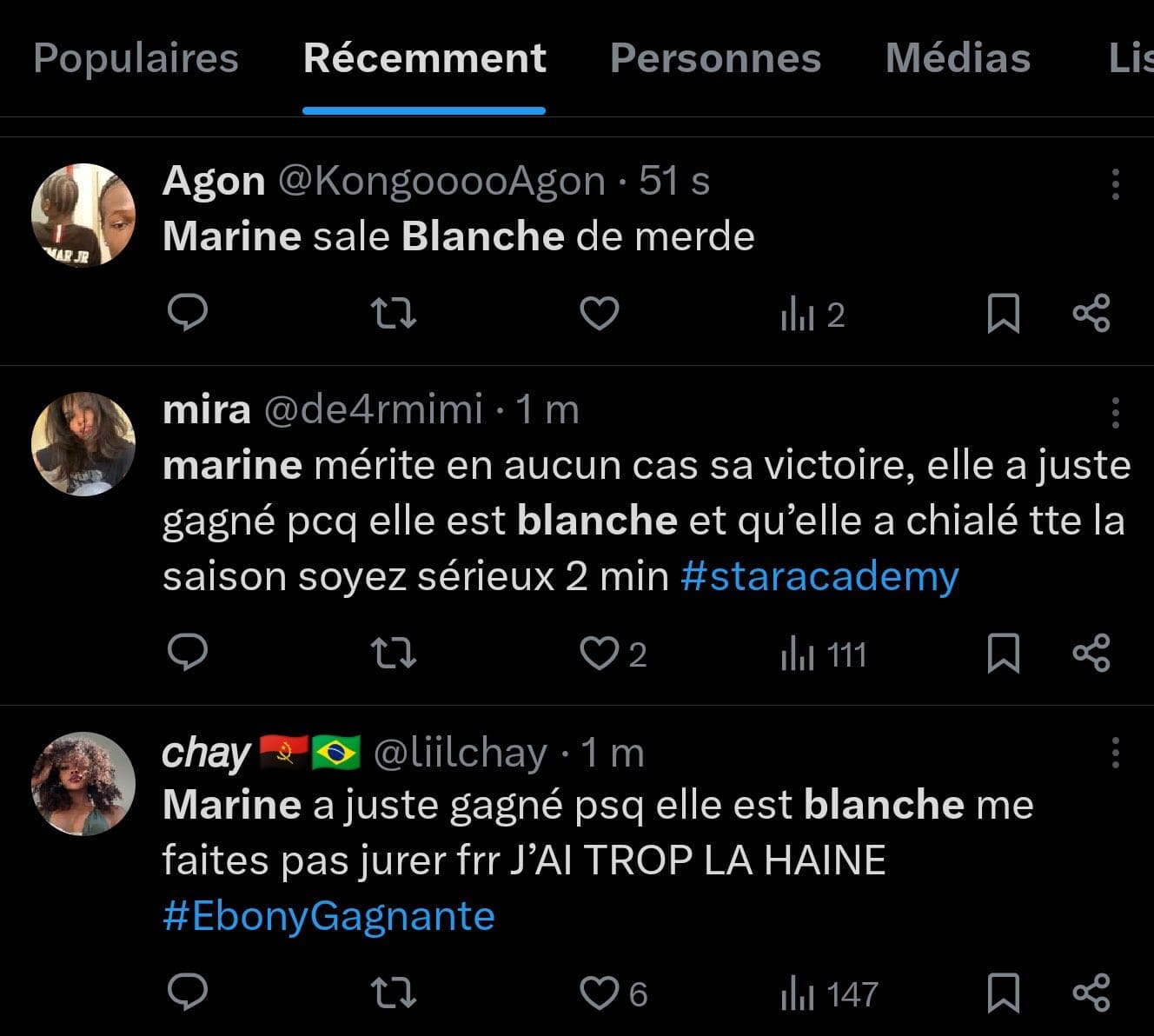 Star Academy : Marine, victime d’un racisme anti-Blancs ignoré par les médias  et les associations