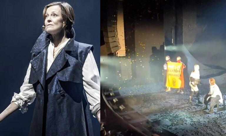 Sigourney Weaver interrompue sur scène par des militants écologistes à Londres