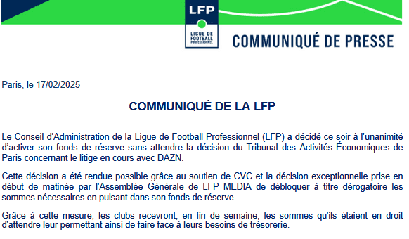 — La Lfp Active Son Fonds De Réserve Pour Sauver (Provisoirement) Les Clubs Professionnels — La Lfp Active Son Fonds De Réserve Pour Sauver (Provisoirement) Les Clubs Professionnels