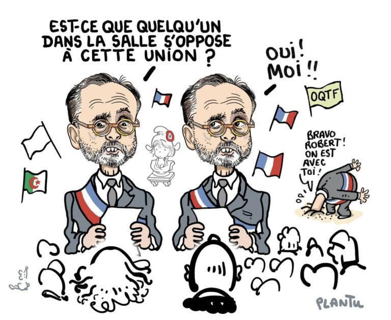Procès Robert Ménard:  Plantu ironise sur l’absurdité de la loi et les reproches faits au maire de Béziers, qui refuse de marier un OQTF