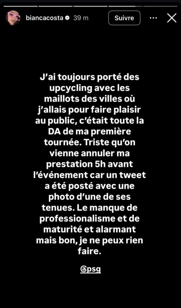 Bianca Costa S’en Prend Au Psg Après L’annulation De Son Show Avant Le Match Face À Lille, Ce Soir Bianca Costa S’en Prend Au Psg Après L’annulation De Son Show Avant Le Match Face À Lille, Ce Soir