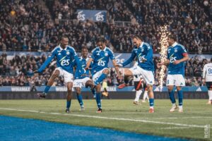 Grosse fête dans le vestiaire de Strasbourg après la victoire face à l'OL