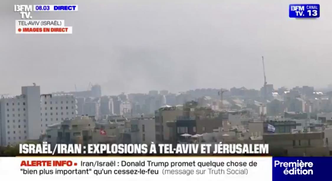 Des tirs de missiles iraniens provoquent feux et destructions autour de Tel‑Aviv, explosions entendues à Jérusalem