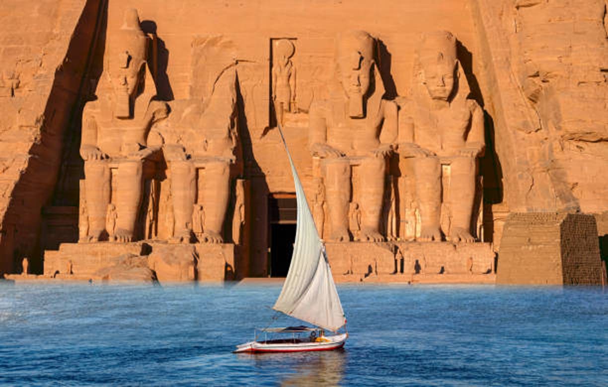 Beautiful Nile Scenery With Sailboat In The Nile On The Way To The Front Of The Abu Simbel Temple - Egypt, Africa
