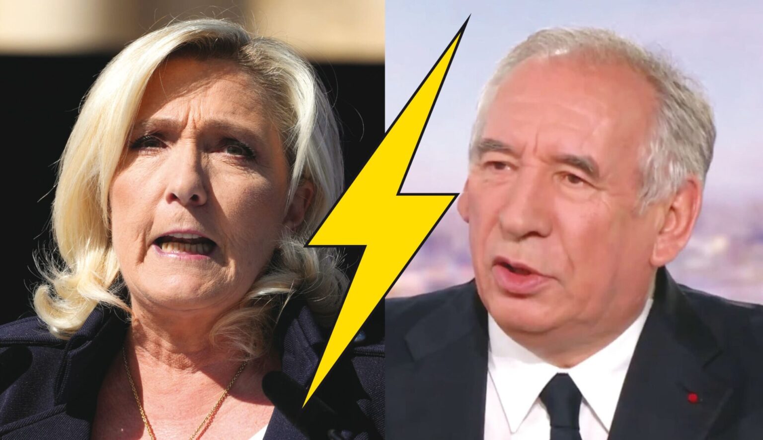 Marine Le Pen accuse François Bayrou d'avoir menti sur TF1: "Contrairement à ce que vous avez affirmé devant des millions de Français sur TF1, le RN n’était pas en vacances !" (AP/Capture d'écran TF1)