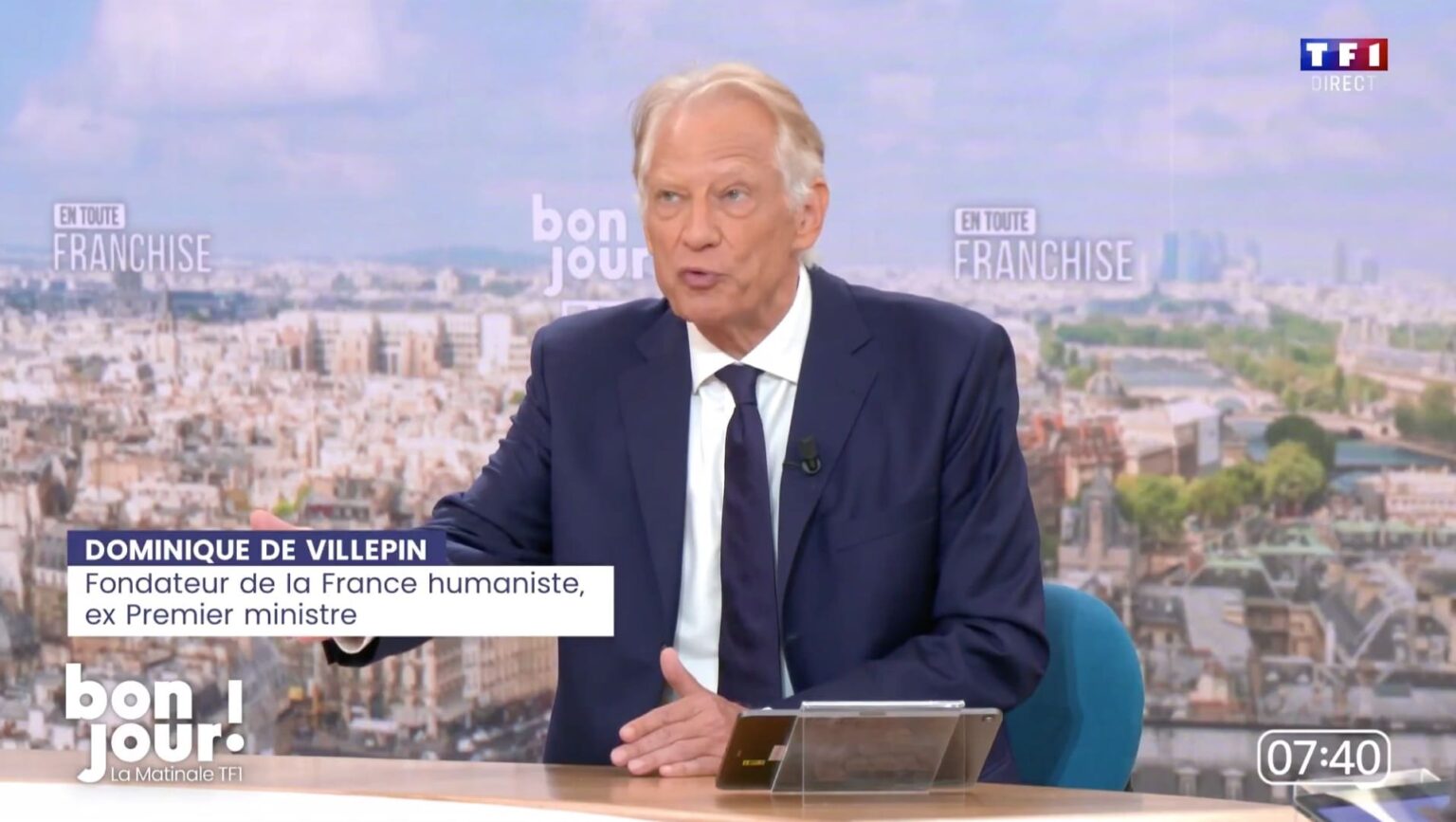 Dominique de Villepin sur TF1 : «Emmanuel Macron doit nommer un Premier ministre de gauche» (Capture d'écran TF1)