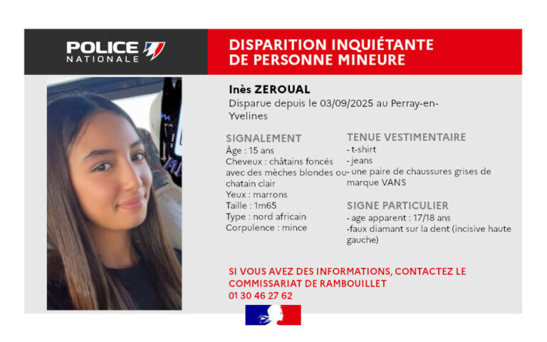 Yvelines - la police recherche Inès, 15 ans, disparue depuis le 3 septembre