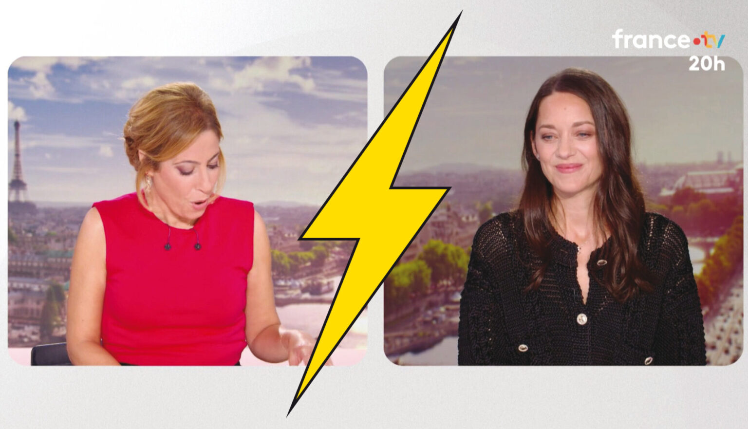 VIDÉO - Gros Malaise hier au 20h de France 2, quand Léa Salamé parle à Marion Cotillard de sa rupture avec Guillaume Canet. (Capture d'écran France 2)