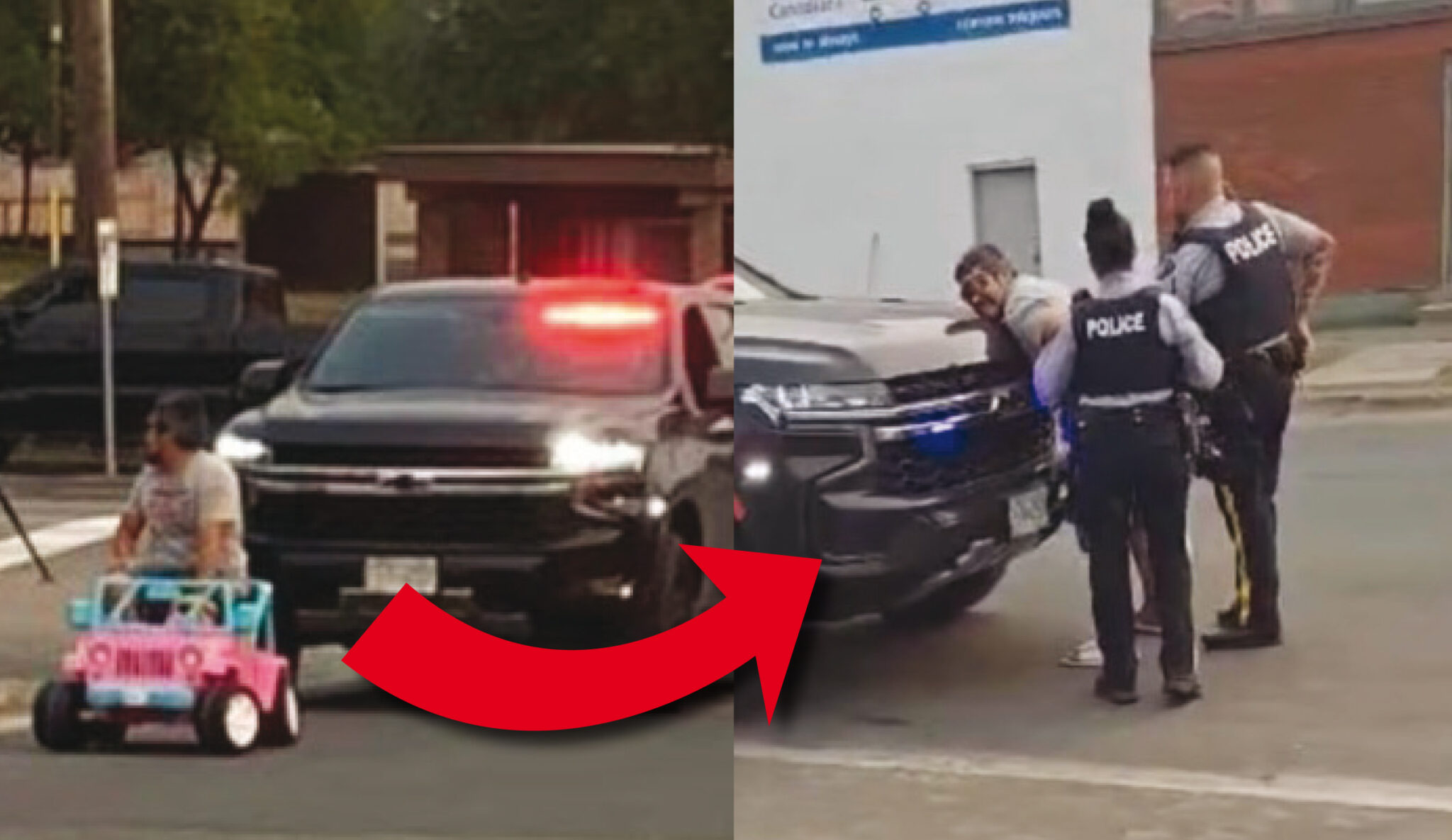 Insolite - Un homme conduisant une mini-voiture de Barbie arrêté par la police au Canada