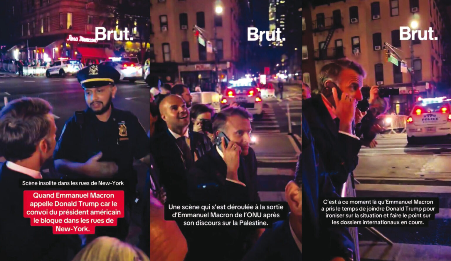 INSOLITE - Coincé dans les embouteillages à New York, Macron appelle Trump: "Tout est bloqué à cause de toi." (Brut.)