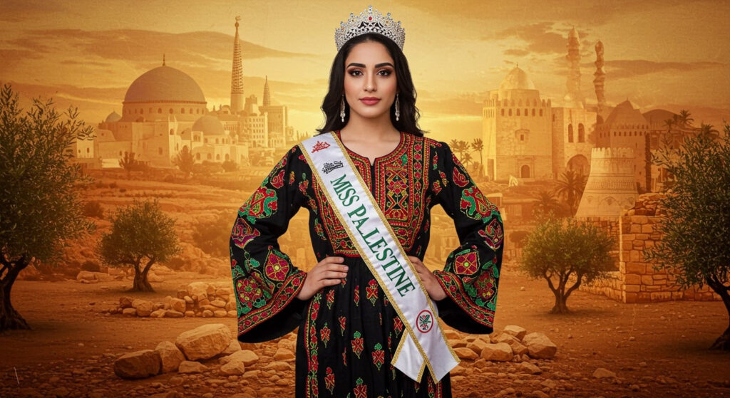 Portrait de Nadeen Ayoub, la toute première Miss Palestine à Miss Univers. (DR)