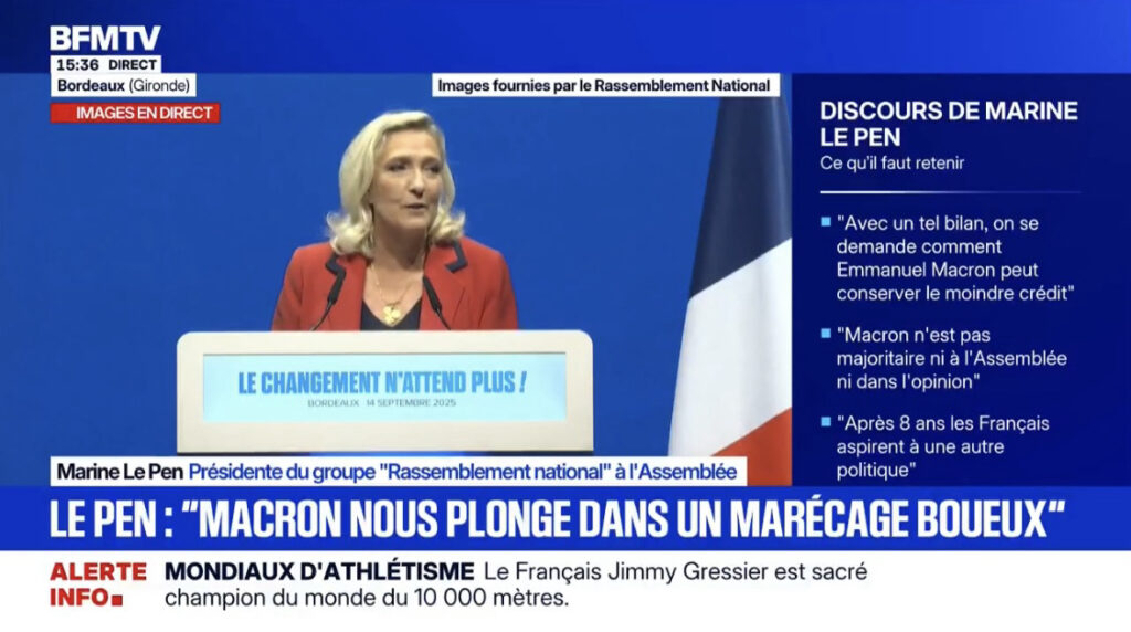 Marine Le Pen réclame une nouvelle dissolution de l’Assemblée nationale : “Nous avons besoin d’un retour aux urnes” (Capture d’écran BFMTV)