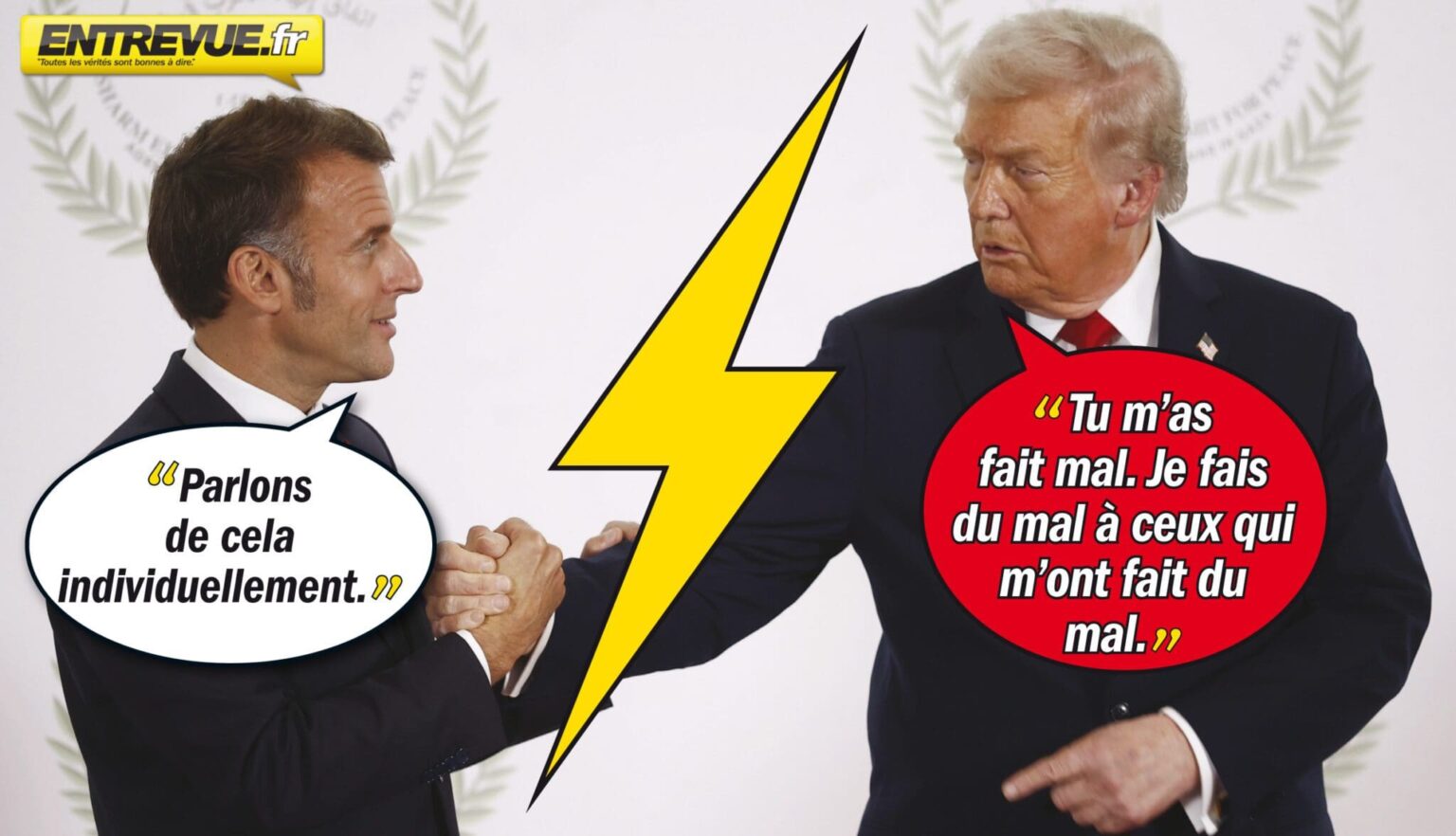 Un site anglais a lu sur les lèvres de Trump et Macron: "Tu m'as fait mal… Je fais du mal à ceux qui m'ont fait du mal. Et maintenant je fais la paix." (AP/Entrevue)