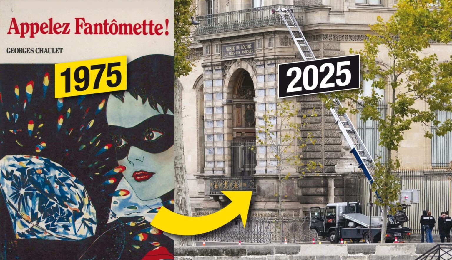 Quand la réalité rejoint la fiction: le plan du cambriolage du Louvre était décrit dans un roman de 1975, "Appelez Fantômette!" (AP,DR)