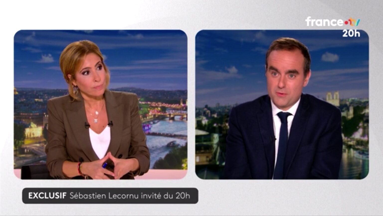 VIDÉO - Nouveau moment de gêne pour Léa Salamé, presque aphone en interviewant Sébastien Lecornu au 20h de France 2. (Capture d'écran France 2)