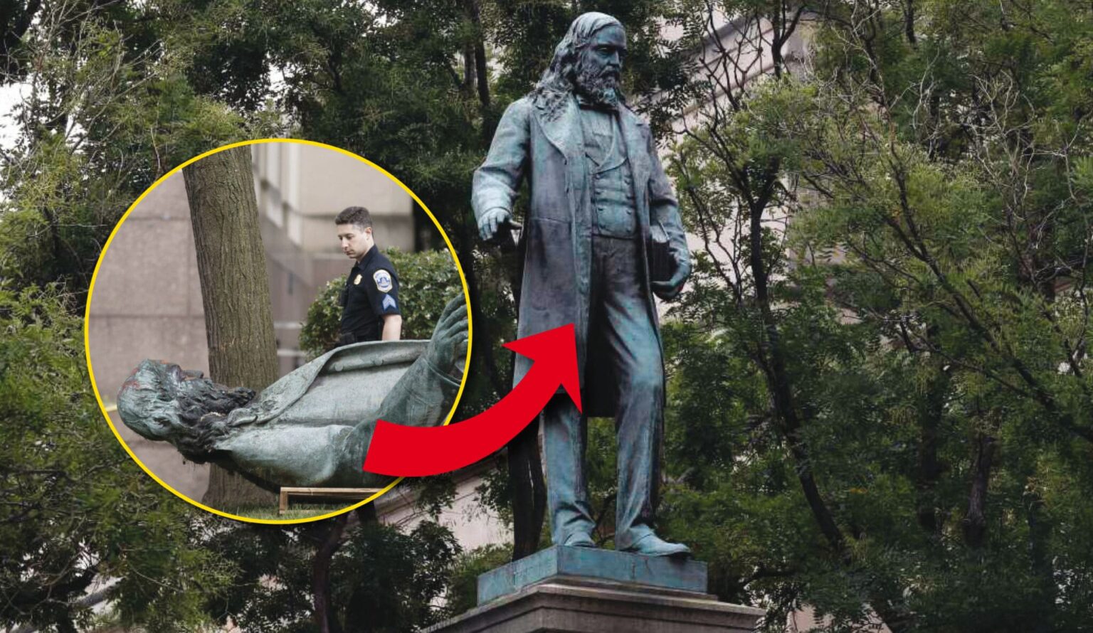 Cinq ans après avoir été renversée par des manifestants pro-George Floyd, la statue d’un général retrouve sa place à Washington. (DR)
