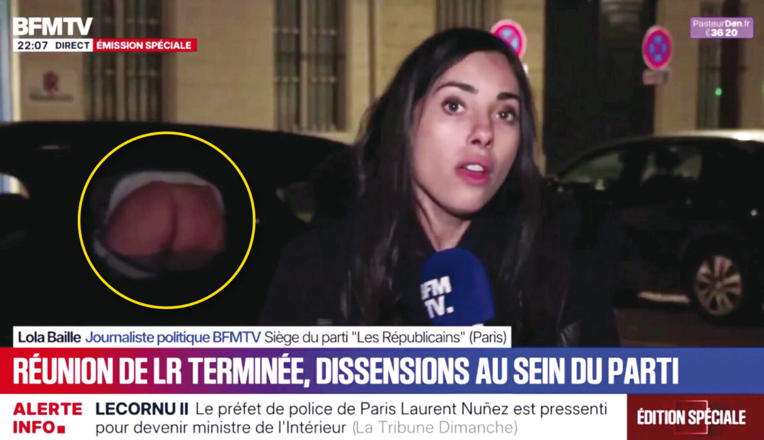 VIDÉO INSOLITE - Un homme montre ses fesses en plein direct sur BFMTV, pendant un reportage très sérieux sur les Républicains. (BFMTV)