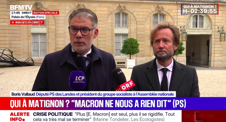 Réunion à l’Élysée : la gauche dénonce un "flou total", Macron écarte la dissolution et promet un Premier ministre dans les prochaines heures