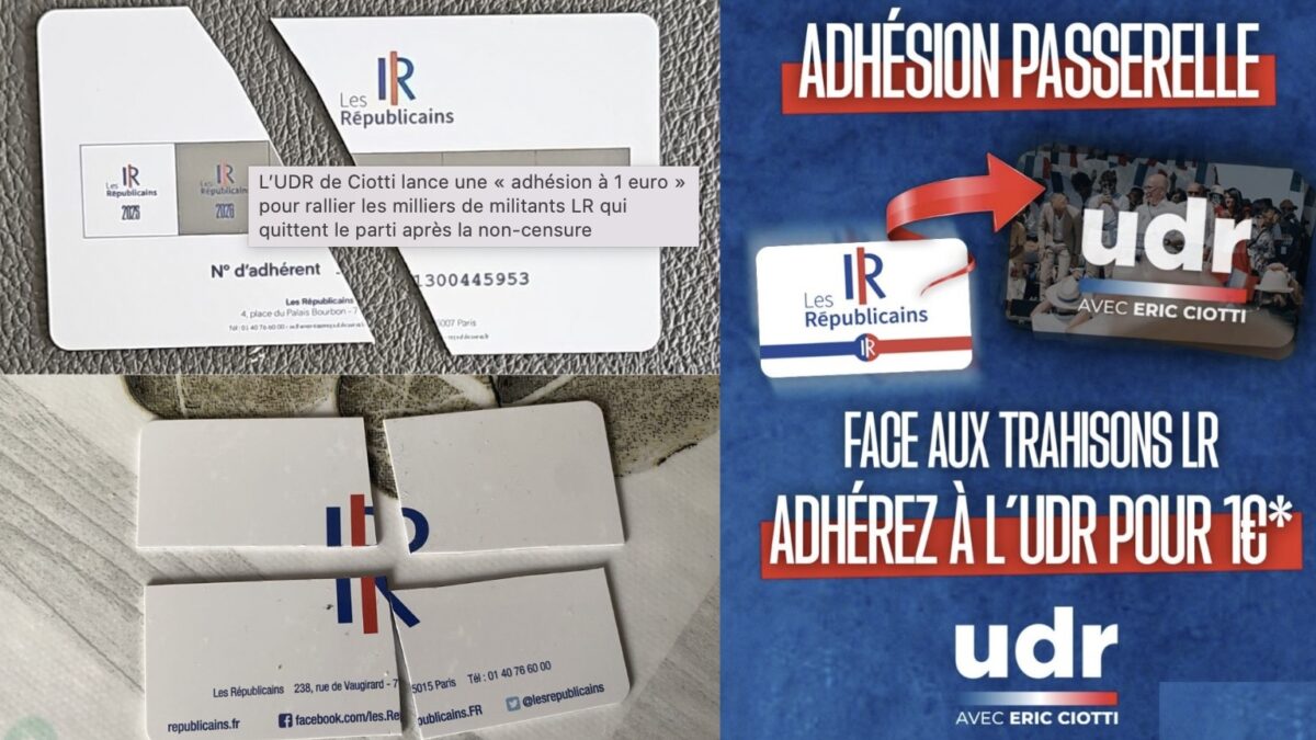 L’UDR de Ciotti lance une « adhésion à 1 euro » pour rallier les milliers de militants LR qui quittent le parti après la non-censure