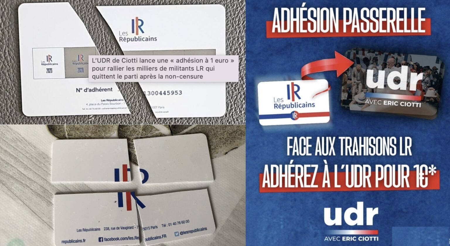 L’UDR de Ciotti lance une « adhésion à 1 euro » pour rallier les milliers de militants LR qui quittent le parti après la non-censure
