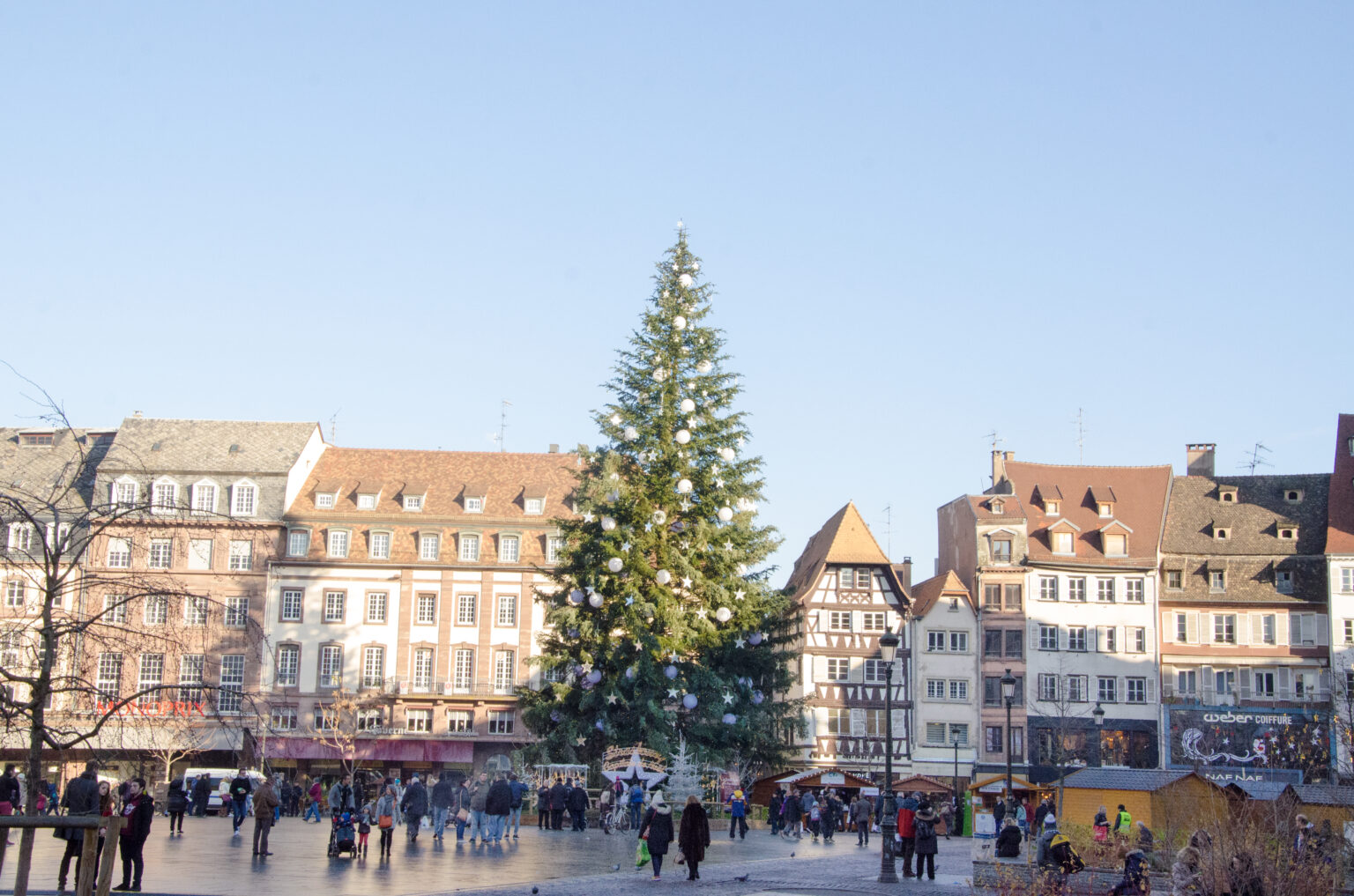 Strasbourg - le grand sapin de Noël trône place Kléber, malgré la tempête Benjamin (wikipedia commons)