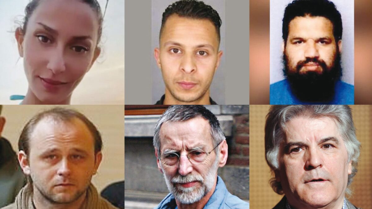 En haut : Dahbia Benkired, Salah Abdeslam, Fbien Clain. En bas : Nicolas Blondiau, Michel Fourniret, Pierre Bodein. (AP, DR)