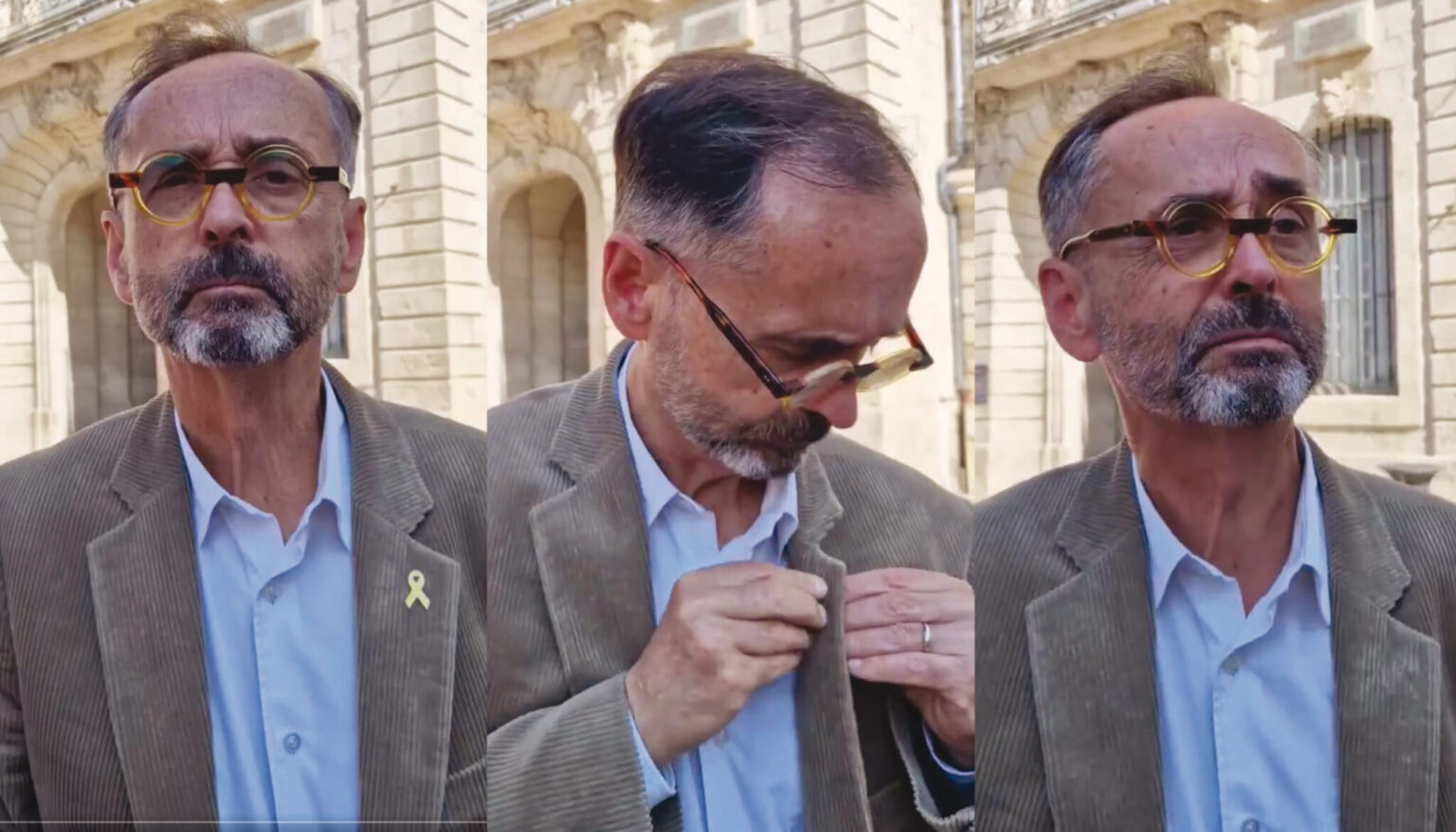 VIDÉO - Très ému, Robert Ménard retire son ruban jaune après la libération des otages israéliens. (DR)
