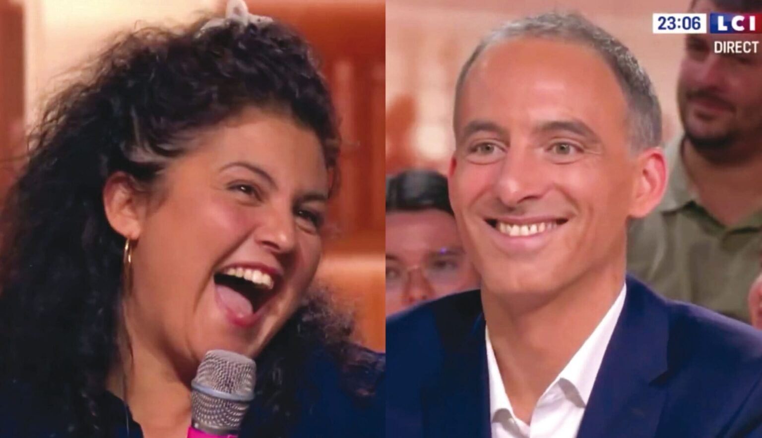 LCI : la très grande proximité entre Raphaël Glucksmann et une spectatrice, censée être neutre, suscite de nombreuses interrogations. (LCI)
