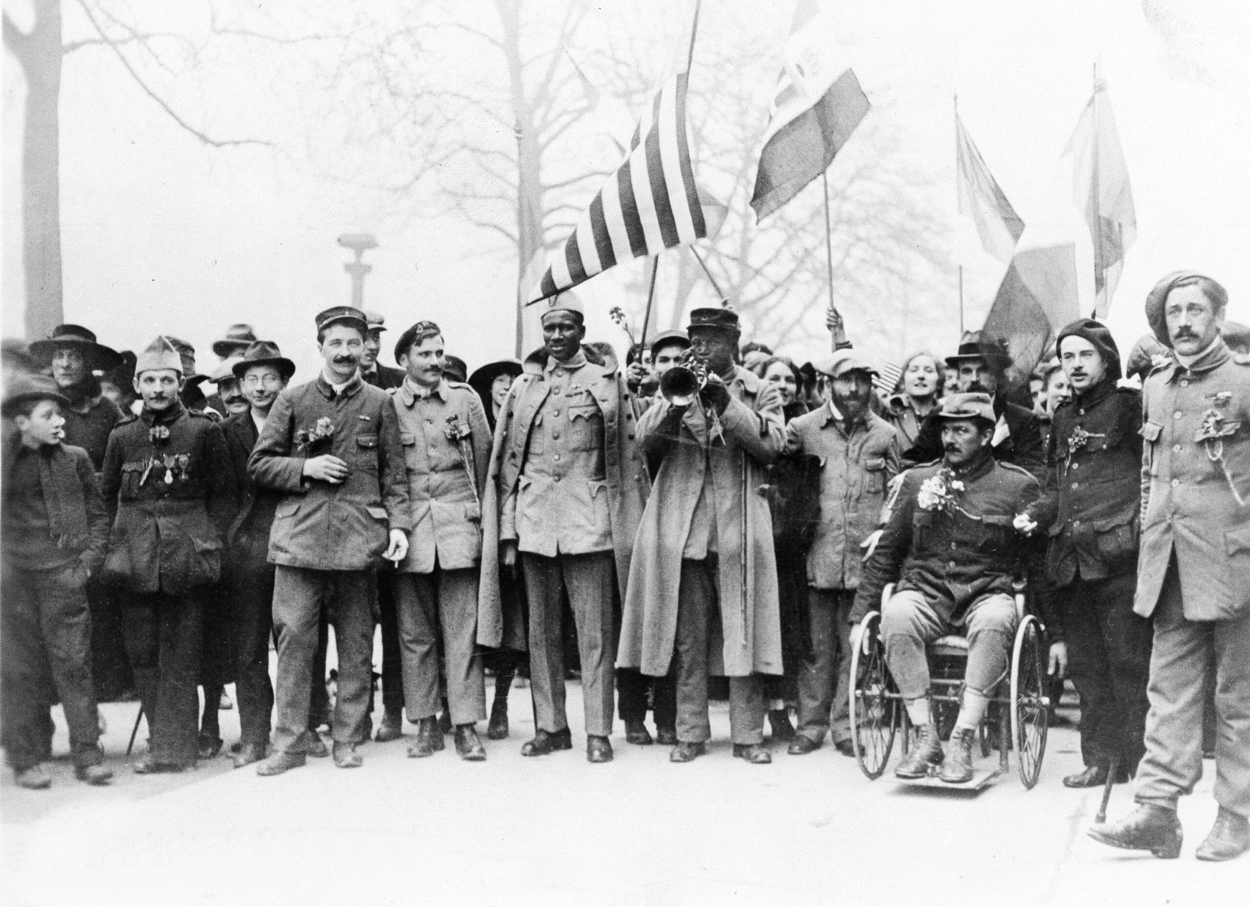 Old And Wounded French Veterans Are Seen In The Parade On The Champs Elysee In Paris, During Celebrations For The First Armistice Day, Nov. 11, 1918. (Ap Photo) Ap Photo