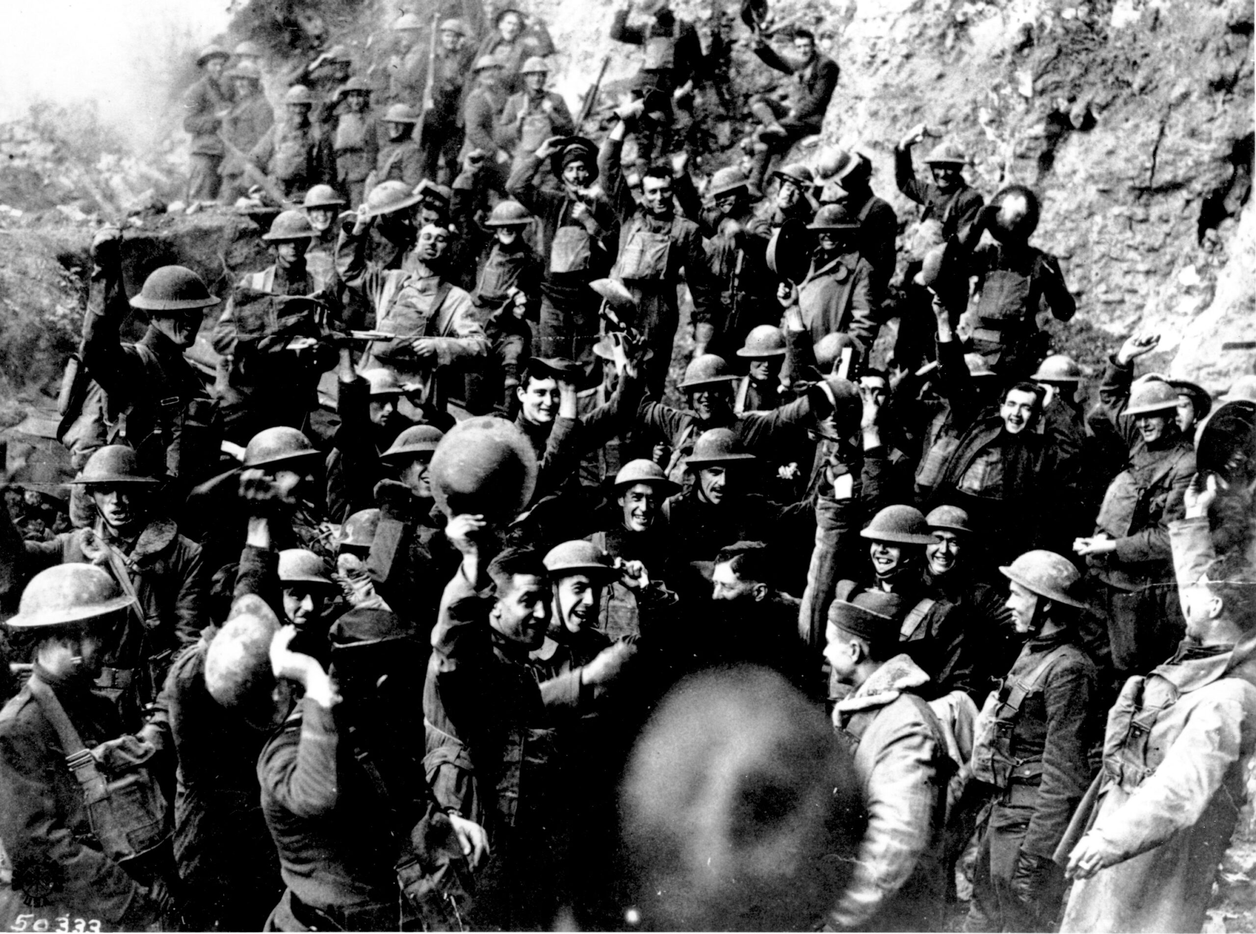 American Troops Cheer After Hearing The News That The Armistice Has Been Signed, Ending World War I In Nov. 1918. They Are Located On The Front Northeast Of St. Mihiel, France. Similar Celebrations Took Place All Along The Line Where The Americans Were Engaged In An Offensive. (Ap Photo) Ap Photo