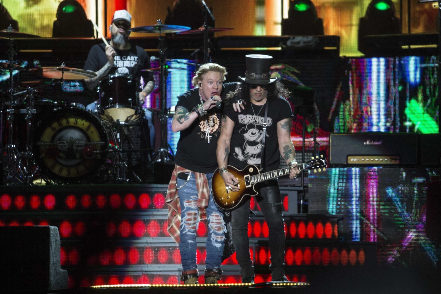 Guns N’Roses annonce son retour en France avec deux concerts à Paris les 1er et 3 juillet 2026. (AP)