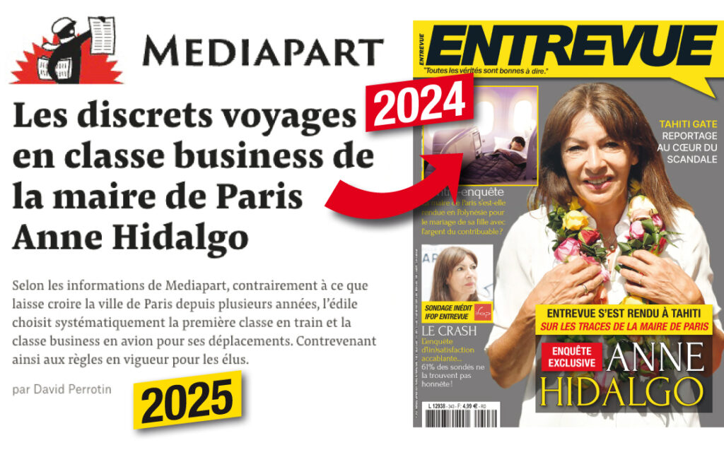 Voyages d'Anne Hidalgo en classe business: Mediapart confirme (sans nous citer) les révélations d'Entrevue publiées en janvier 2024. (DR)