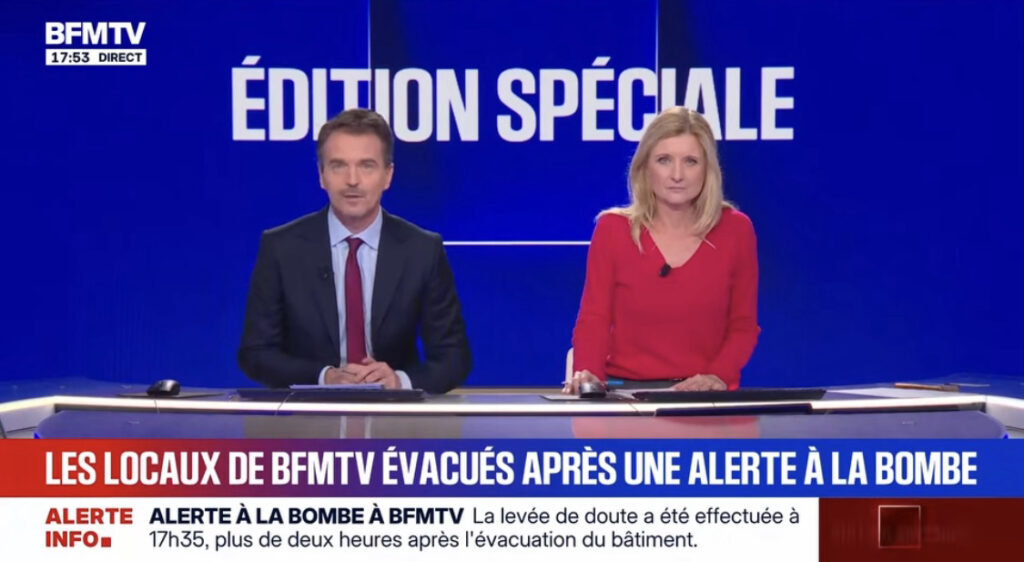 Alerte à la bombe à BFMTV : une évacuation totale, plus de deux heures d’interruption d’antenne. (BFMTV)