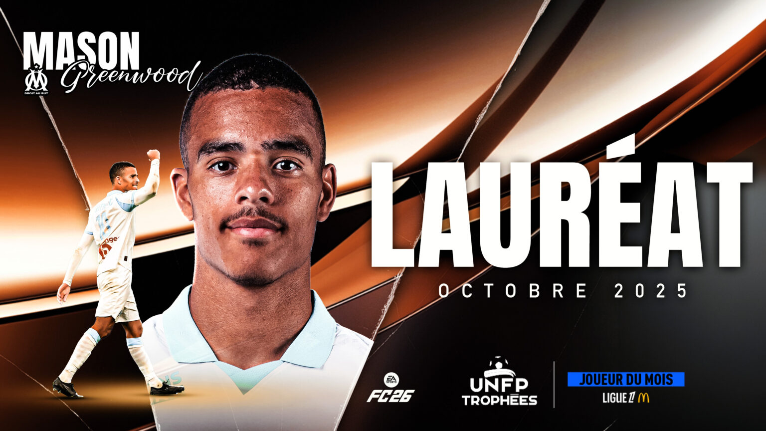 L’attaquant de l’OM Mason Greenwood élu joueur du mois d’octobre en Ligue 1. (UNFP)