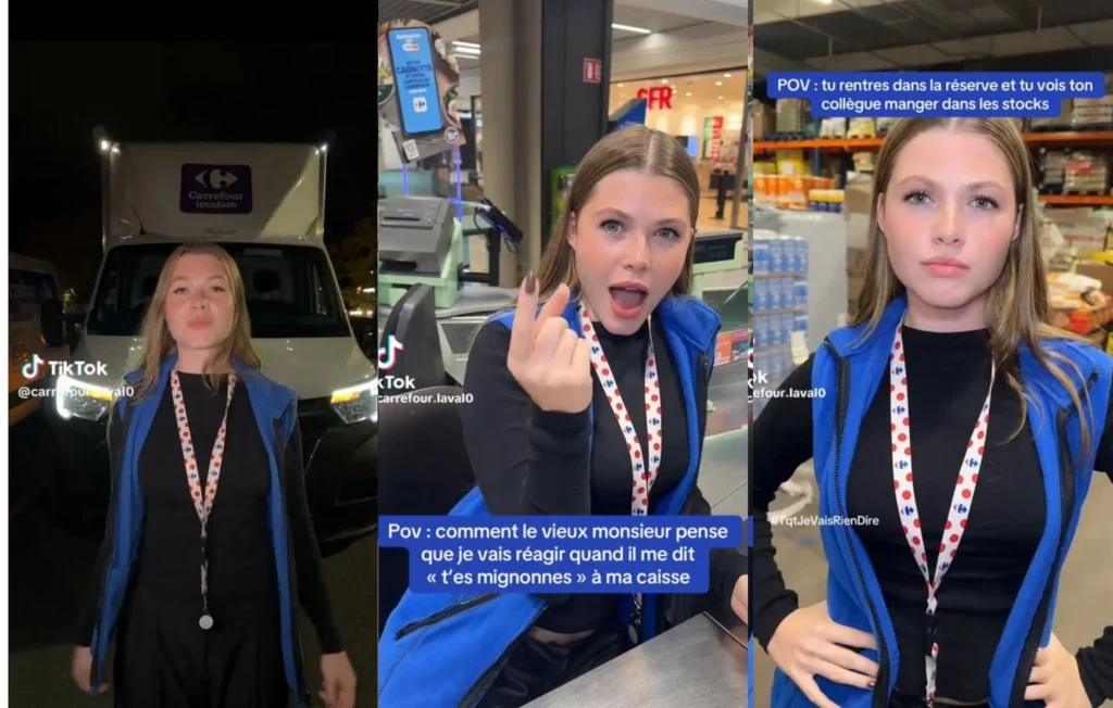 Phénomène sur TikTok, une caissière de Carrefour protégée par un agent de sécurité à Laval