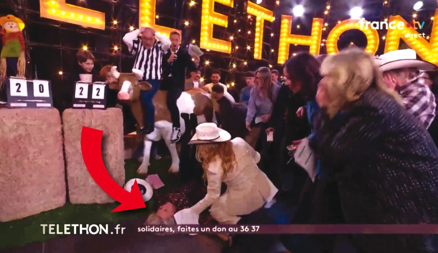 VIDÉO - Chute spectaculaire de Sophie Davant hier soir en direct lors du Téléthon. (France Tv)