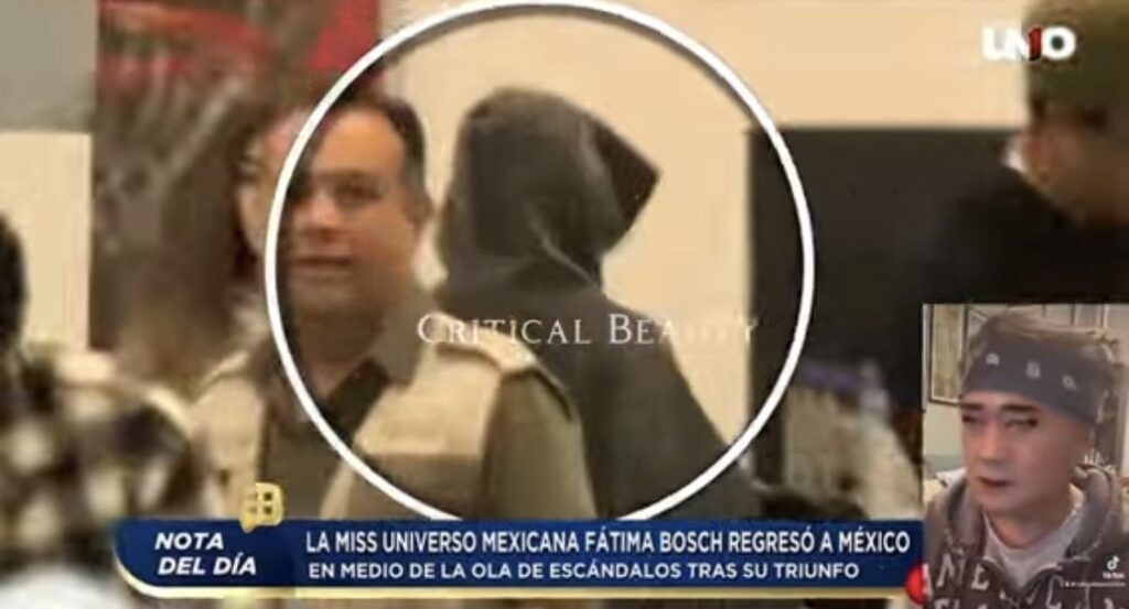 La “fausse Miss Univers” Fátima Bosch se cache à son arrivée au Mexique pour fuir les médias et les questions embarrassantes. (DR)