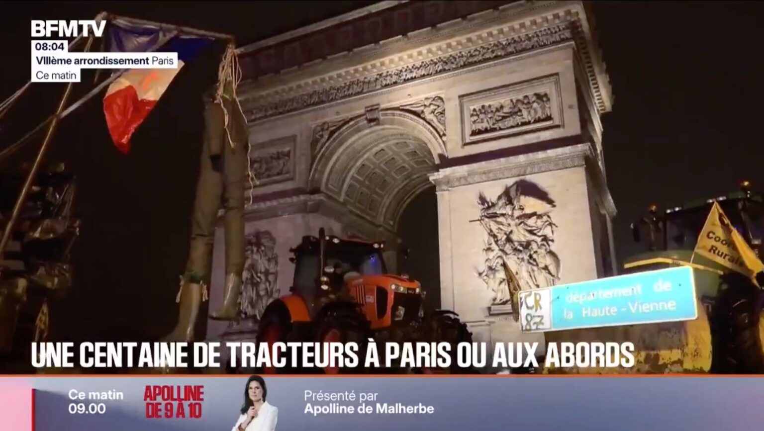 Mobilisation agricole à Paris : des tracteurs au cœur de Paris depuis ce matin. (Capture d'écran BFMTV)