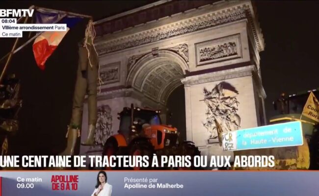 Mobilisation agricole à Paris : des tracteurs au cœur de Paris depuis ce matin. (Capture d'écran BFMTV)